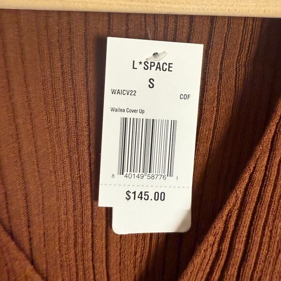 L*Space Wailea Brown Ribbed Long Sleeve O-Ring Beach Coverup Mini Dress Size S - Picture 11 of 11